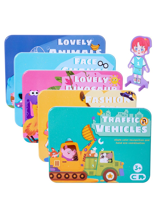 Iron Boxed Magnetic Character Dress-up Expression Change Jigsaw Puzzle Children's Wooden Early Education Educational Toys-Color:Animal Iron Box Magnetic Spelling - Image 2